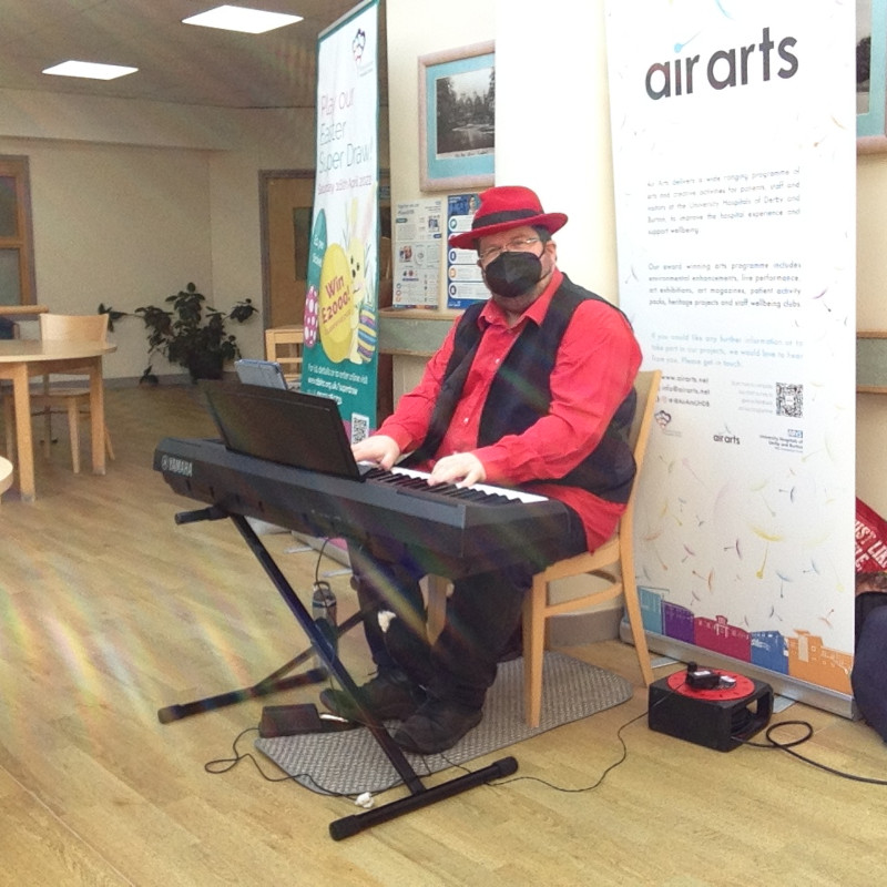 Christopher Lydon performing at UHDB Robert Peel Community Hospital café